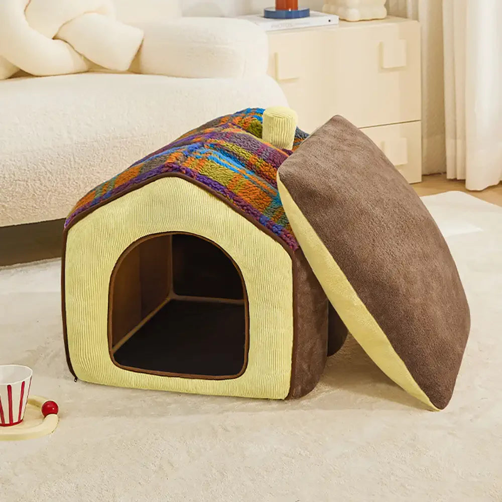 Plaid Retro Gemütlicher Höhlenstil Warmer Tiefer Schlaf Hund- und Katzenbett - Retro Haus