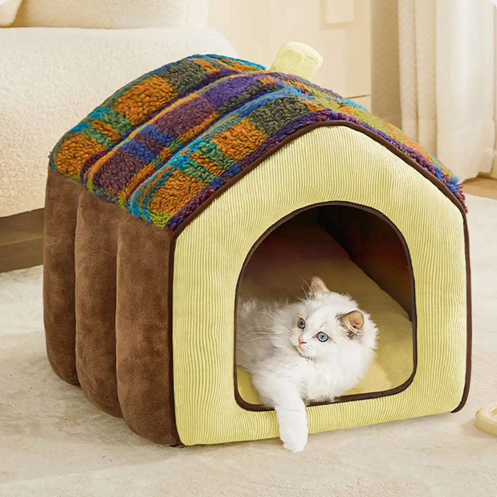 Plaid Retro Gemütlicher Höhlenstil Warmer Tiefer Schlaf Hund- und Katzenbett - Retro Haus