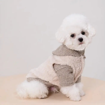 Plüschmantel und passendes Rollkragenpullover-Zwei-Teile-Hundekostüm-Set