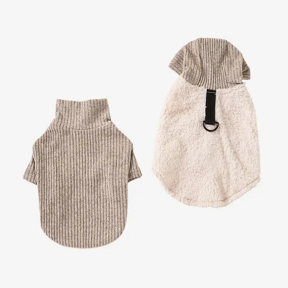 Plüschmantel und passendes Rollkragenpullover-Zwei-Teile-Hundekostüm-Set