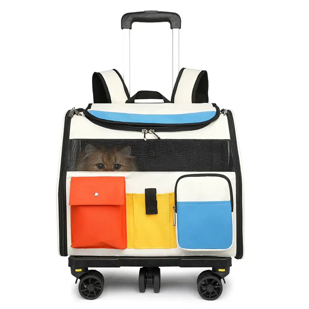 Tragbarer rollender Haustier-Rucksackträger mit abnehmbarem Trolley