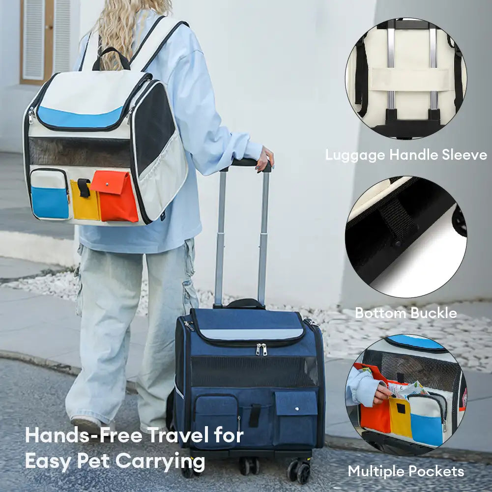 Tragbarer rollender Haustier-Rucksackträger mit abnehmbarem Trolley