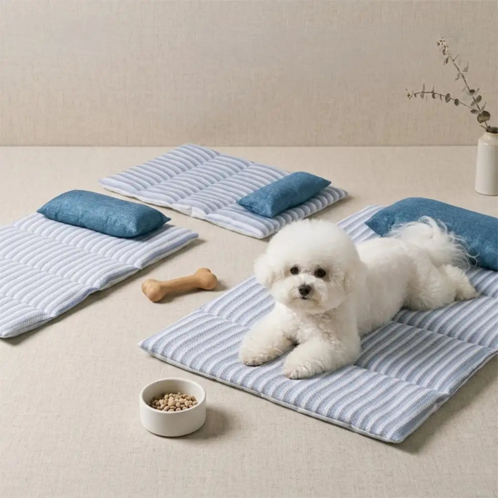 Erfrischende gestreifte Kühl-Eis-Seide rutschfeste Hundematte mit Kissen