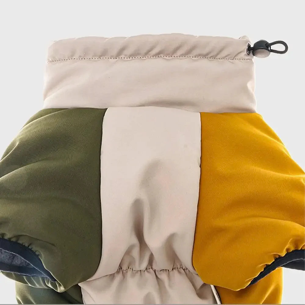 Retro-Farbenblock-Fleecegefütterter warmer Hundemantel mit Leinenverschluss