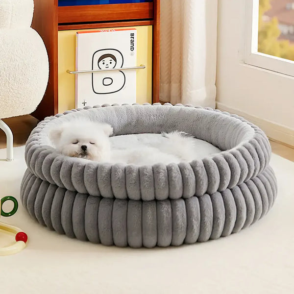 Rundes Plüschkomfort-Hundebett mit erhöhten Seiten - Kuschelbett