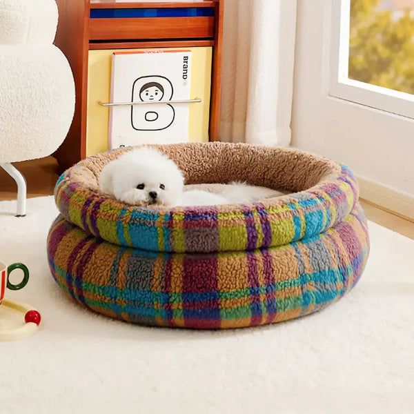 Rundes Plüschkomfort-Hundebett mit erhöhten Seiten - Kuschelbett