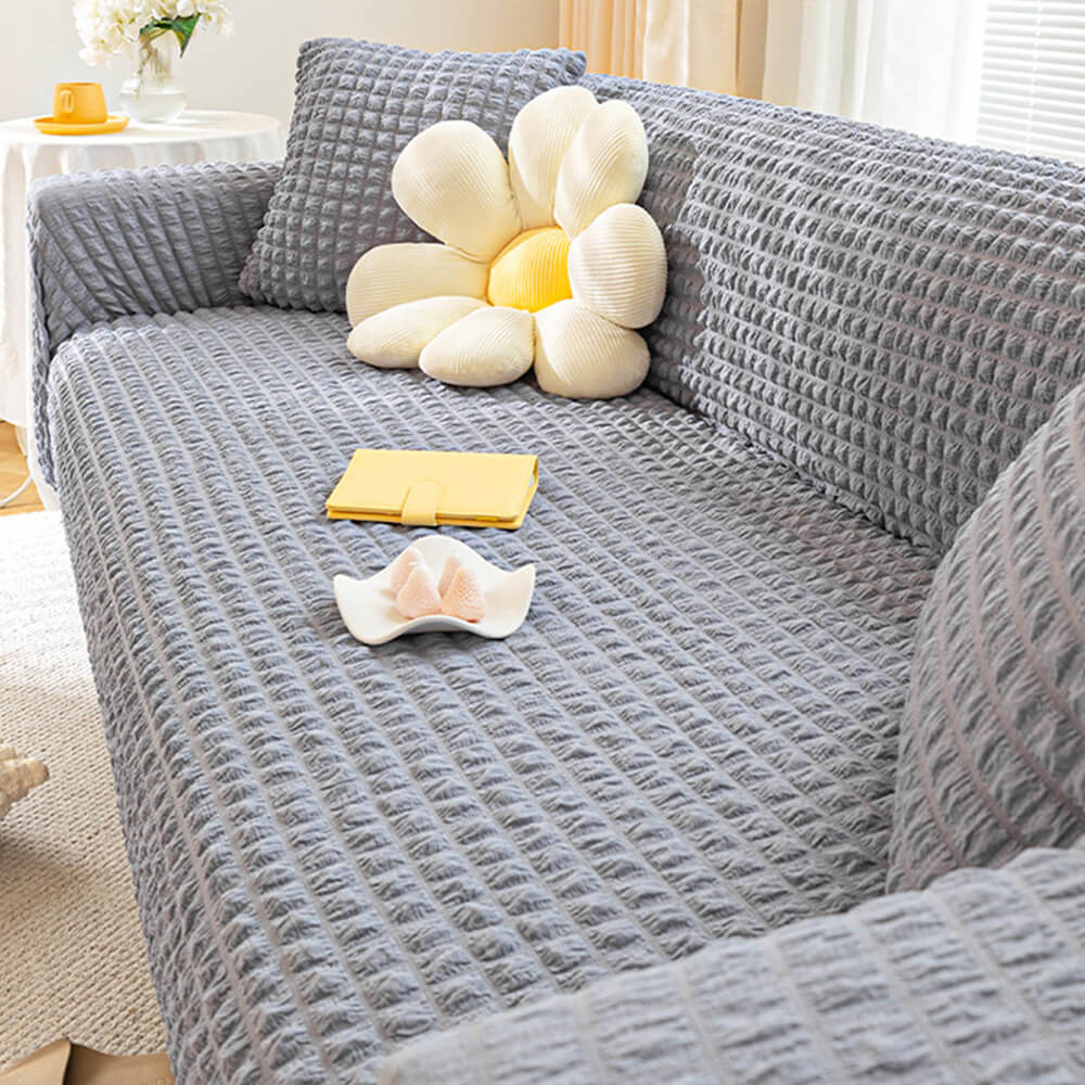 Quadratischer Bubble Seersucker Stretch Sofa Schutz Magische Couchbezug