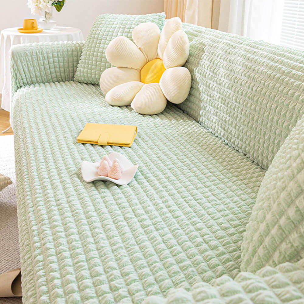 Quadratischer Bubble Seersucker Stretch Sofa Schutz Magische Couchbezug