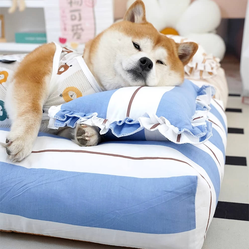 Gestreiftes Baumwoll-Dick gepolstertes und weiches Hundekissenbett