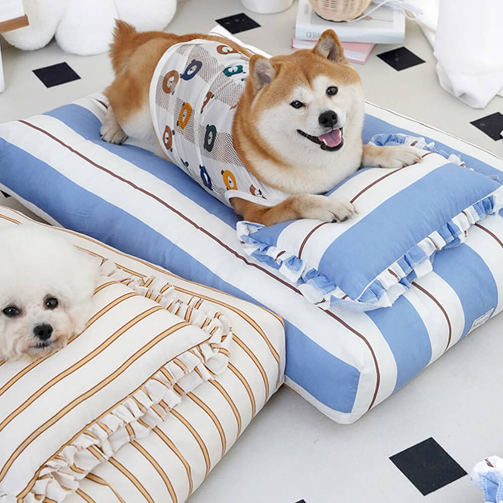Gestreiftes Baumwoll-Dick gepolstertes und weiches Hundekissenbett