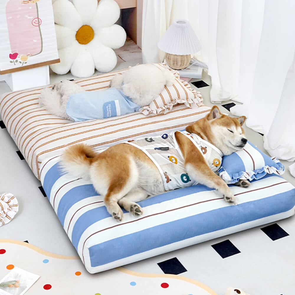 Gestreiftes Baumwoll-Dick gepolstertes und weiches Hundekissenbett