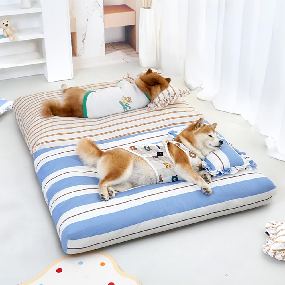 Gestreiftes Baumwoll-Dick gepolstertes und weiches Hundekissenbett