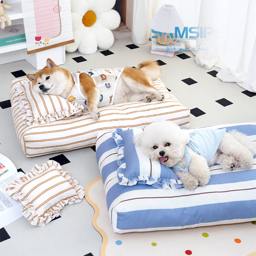 Gestreiftes Baumwoll-Dick gepolstertes und weiches Hundekissenbett