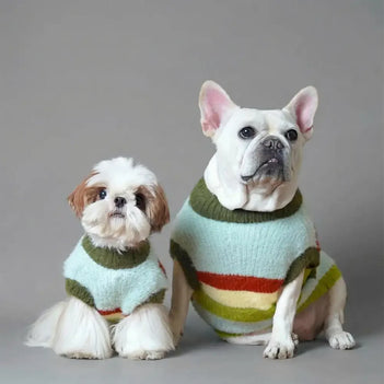 Stylischer gestreifter Stehkragen gestrickter Plüschhundepullover