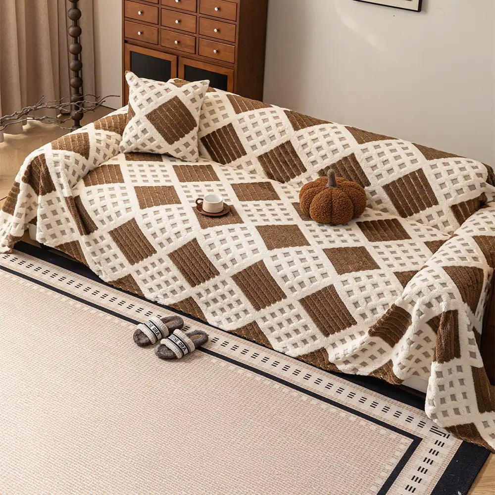 Verdickter Plüsch-Diamond-Jacquard-Sofa-Kratzerfester Couchbezug