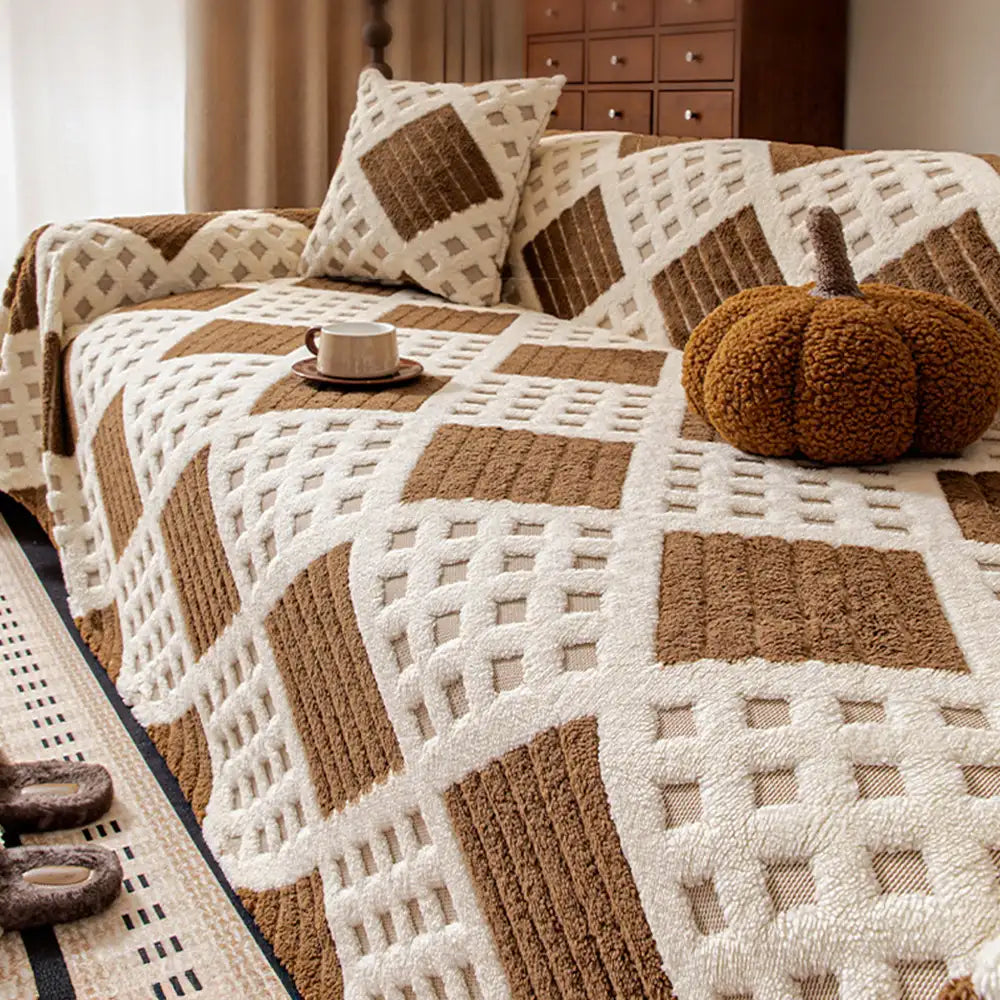 Verdickter Plüsch-Diamond-Jacquard-Sofa-Kratzerfester Couchbezug