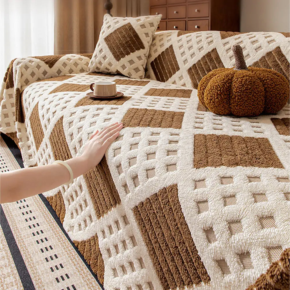 Verdickter Plüsch-Diamond-Jacquard-Sofa-Kratzerfester Couchbezug