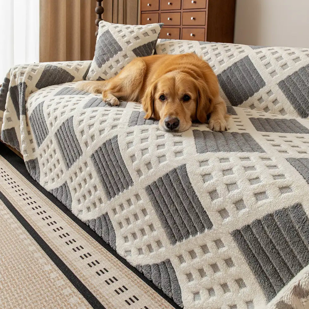 Verdickter Plüsch-Diamond-Jacquard-Sofa-Kratzerfester Couchbezug