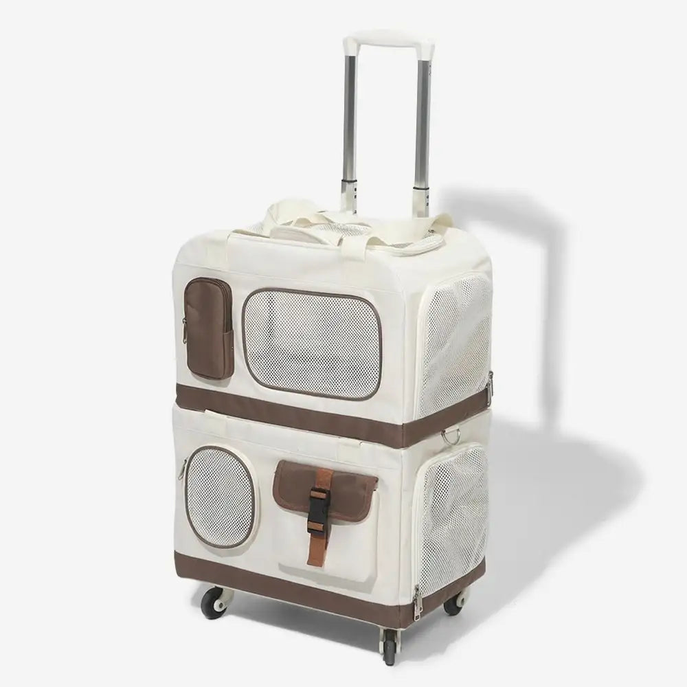 Reise-Tragetasche für Katzen, doppellagig, faltbar, mit abnehmbarem Trolley