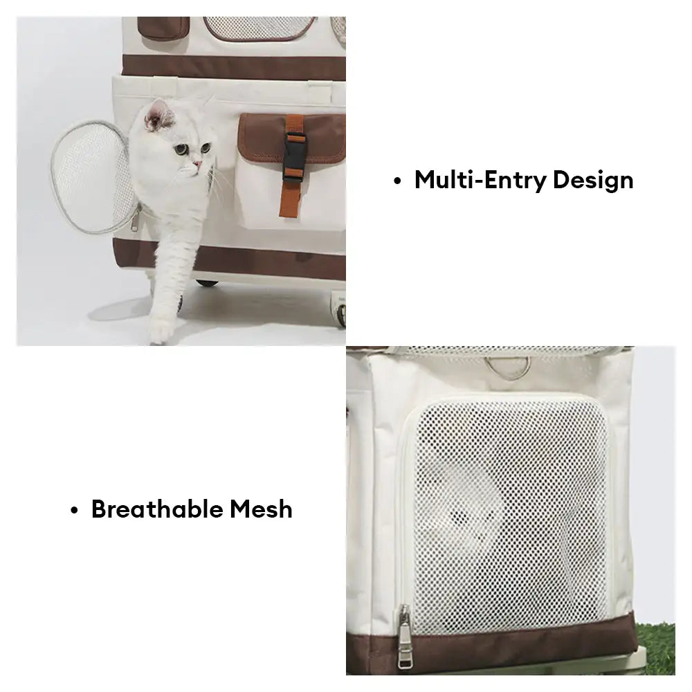 Reise-Tragetasche für Katzen, doppellagig, faltbar, mit abnehmbarem Trolley