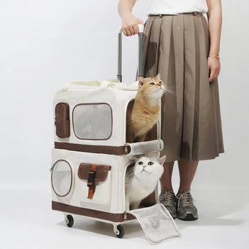 Reise-Tragetasche für Katzen, doppellagig, faltbar, mit abnehmbarem Trolley