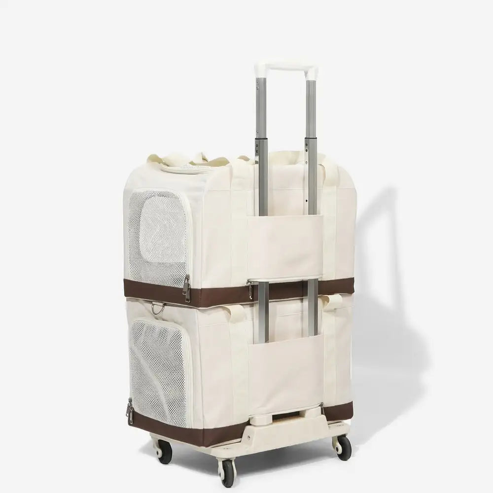 Reise-Tragetasche für Katzen, doppellagig, faltbar, mit abnehmbarem Trolley