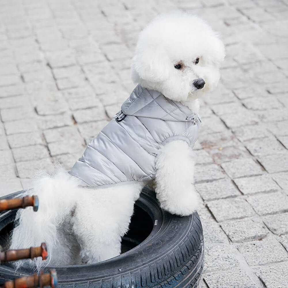 Trendy Leichte Warme Hundeweste mit Kapuze und D-Ring-Leine