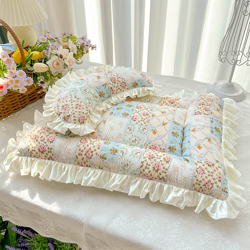 Vintage Floral Patchwork Rüschen Hund & Katze Matte passende Kissen