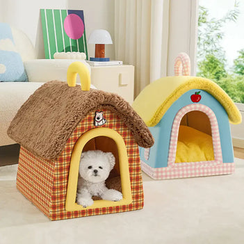 Vintage Plaid Gemütliche Plüsch Warme Faltbare Katzengrotte Hundehütte