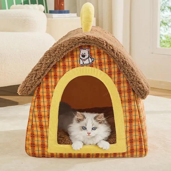 Vintage Plaid Gemütliche Plüsch Warme Faltbare Katzengrotte Hundehütte