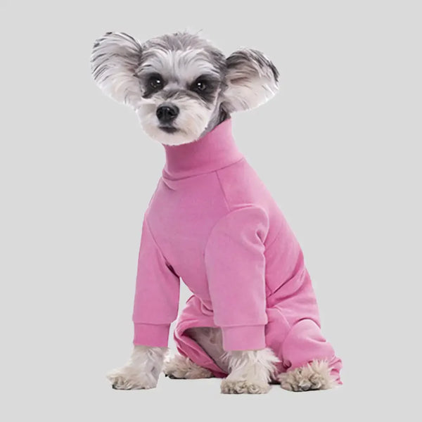 Warmes weiches Fleece-Hochkragen-Einteiler für vierbeinige Hunde mit verstellbarem Bund