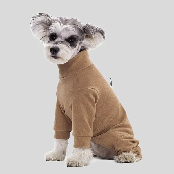 Warmes weiches Fleece-Hochkragen-Einteiler für vierbeinige Hunde mit verstellbarem Bund