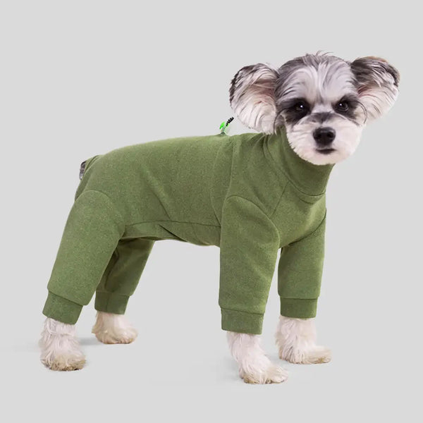 Warmes weiches Fleece-Hochkragen-Einteiler für vierbeinige Hunde mit verstellbarem Bund