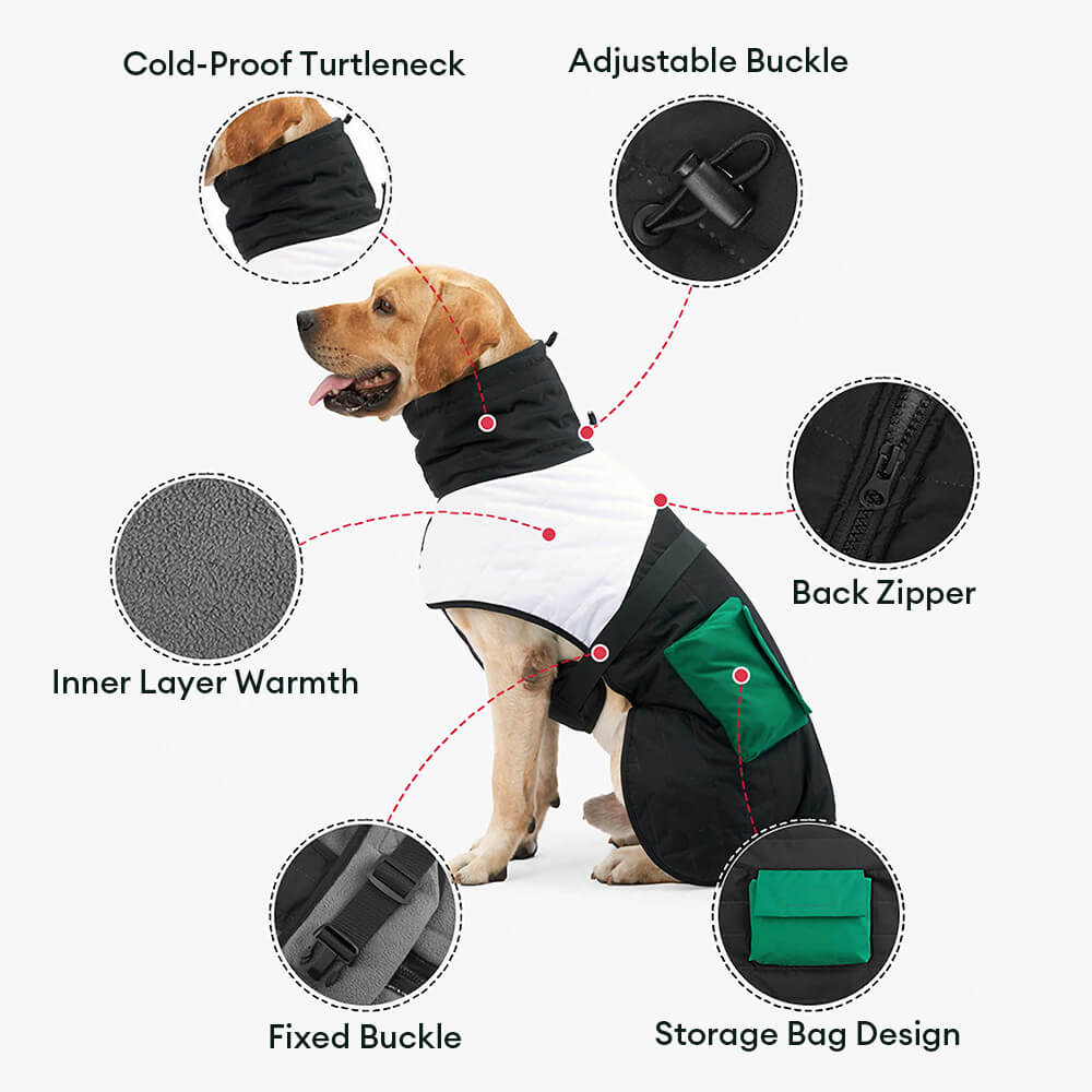 Warme Wasserdichte Hundejacke mit Rollkragen und verstellbarer Tasche