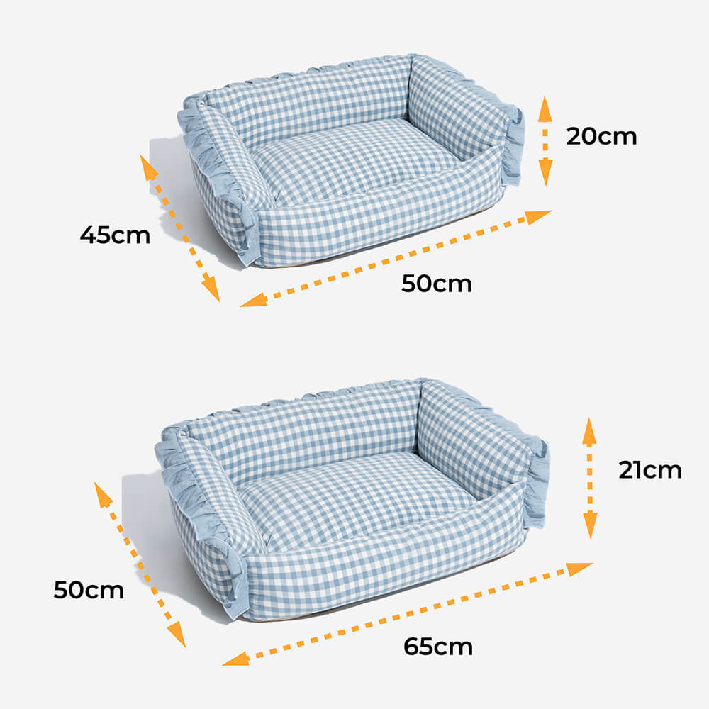 Modisches Warmes Hunde- und Katzenbett mit Rüschen und Plaid