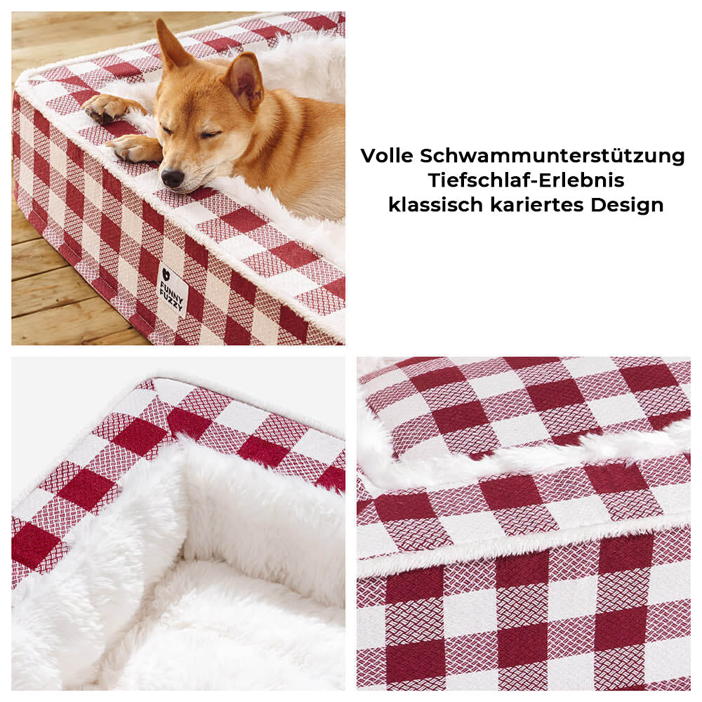 Festliches Klassisches Schottenmuster Gemütliches Beruhigungsbett für Hunde - Geschenkbündel