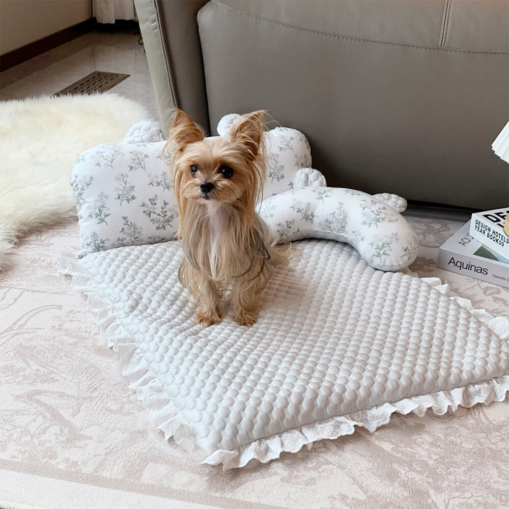 Florale Eiskrepp Hund- & Katzenkühlmatte mit Nackenstütze und Kissen