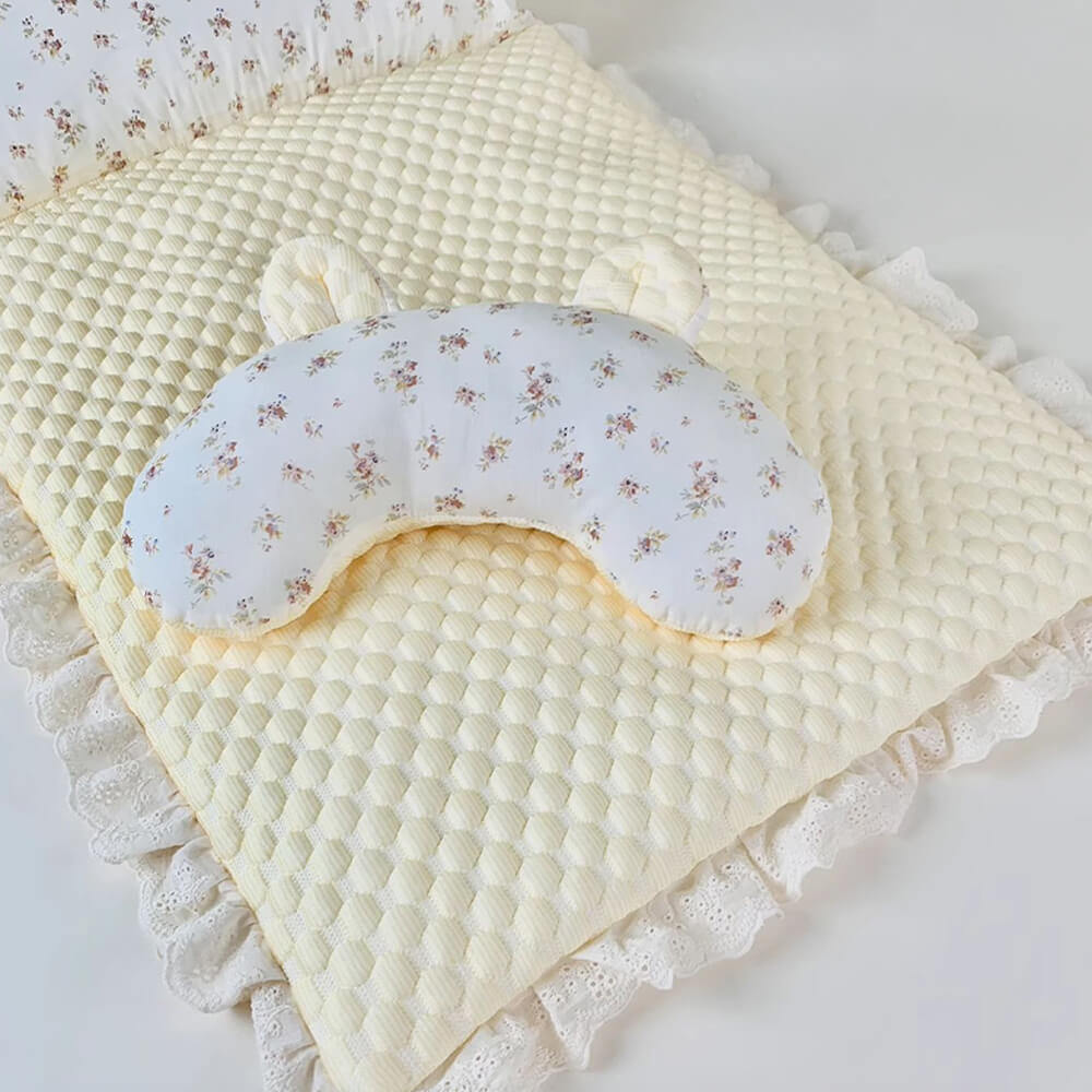 Florale Eiskrepp Hund- & Katzenkühlmatte mit Nackenstütze und Kissen
