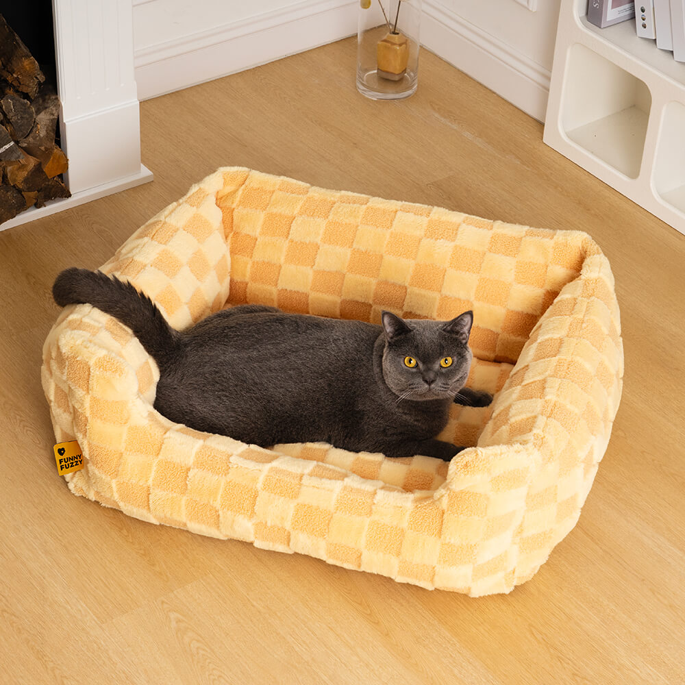 Flauschiges Getuftetes Bequemes Quadratisches Hunde- und Katzenbett mit Karomuster