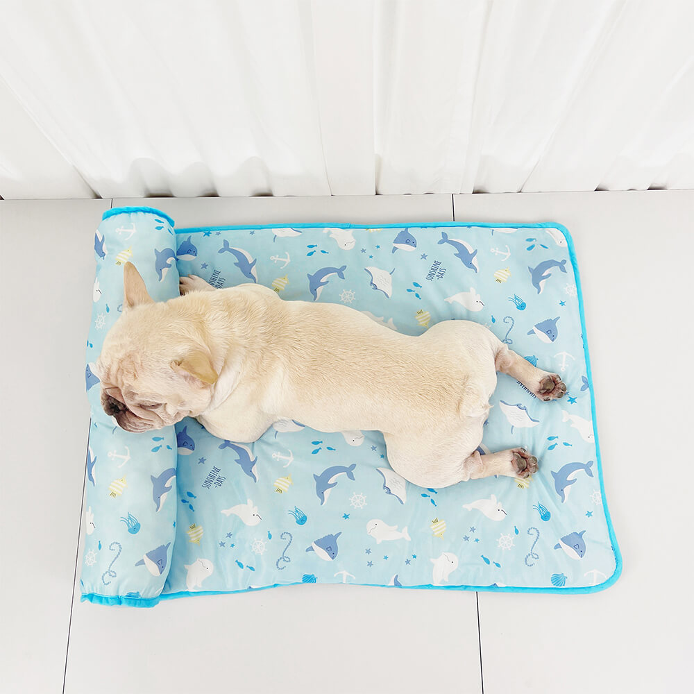 Ozean-Serie Eis-Seiden Atmungsaktive Kühlende Hundematte mit Kissen