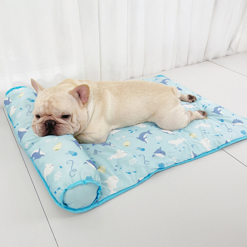 Ozean-Serie Eis-Seiden Atmungsaktive Kühlende Hundematte mit Kissen
