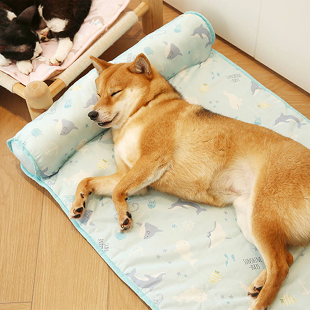 Ozean-Serie Eis-Seiden Atmungsaktive Kühlende Hundematte mit Kissen