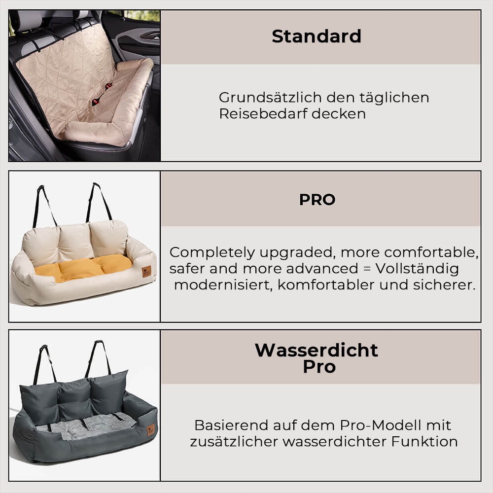 Großes Gemütliches Hundeautositz mit Polster & Sicherheitsgurte | Erste Klasse