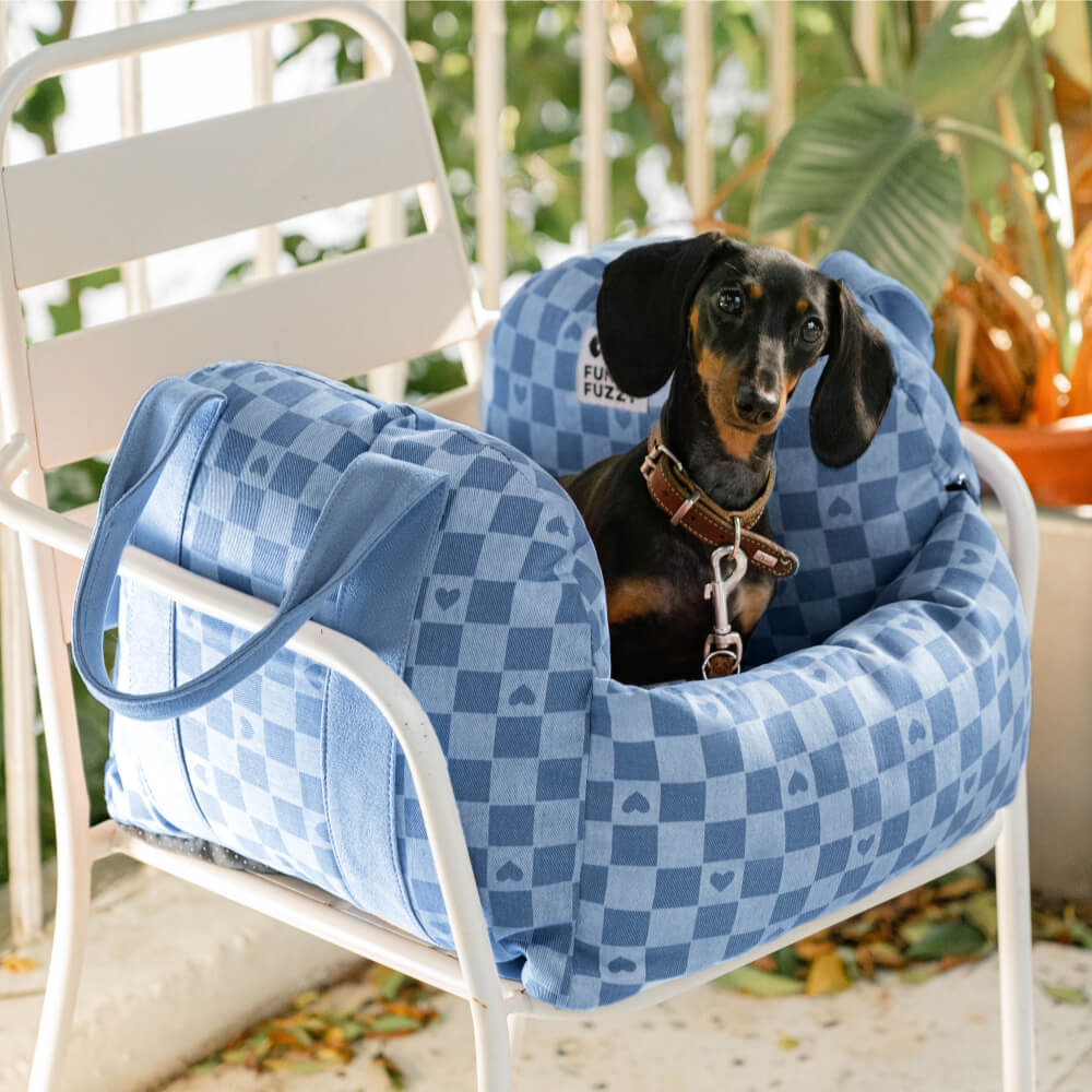 Vintage Heart Checkerboard Dog Car Seat Bed