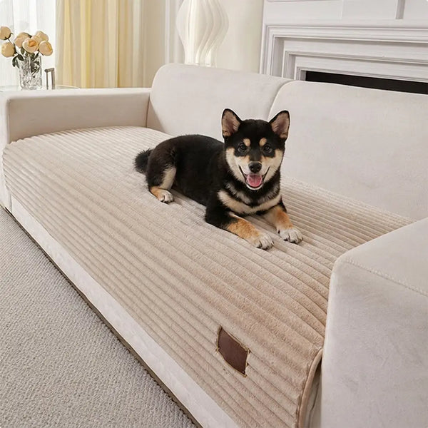 Flauschiger gestreifter Sofaschutz rutschfeste Sofabezug - Uni