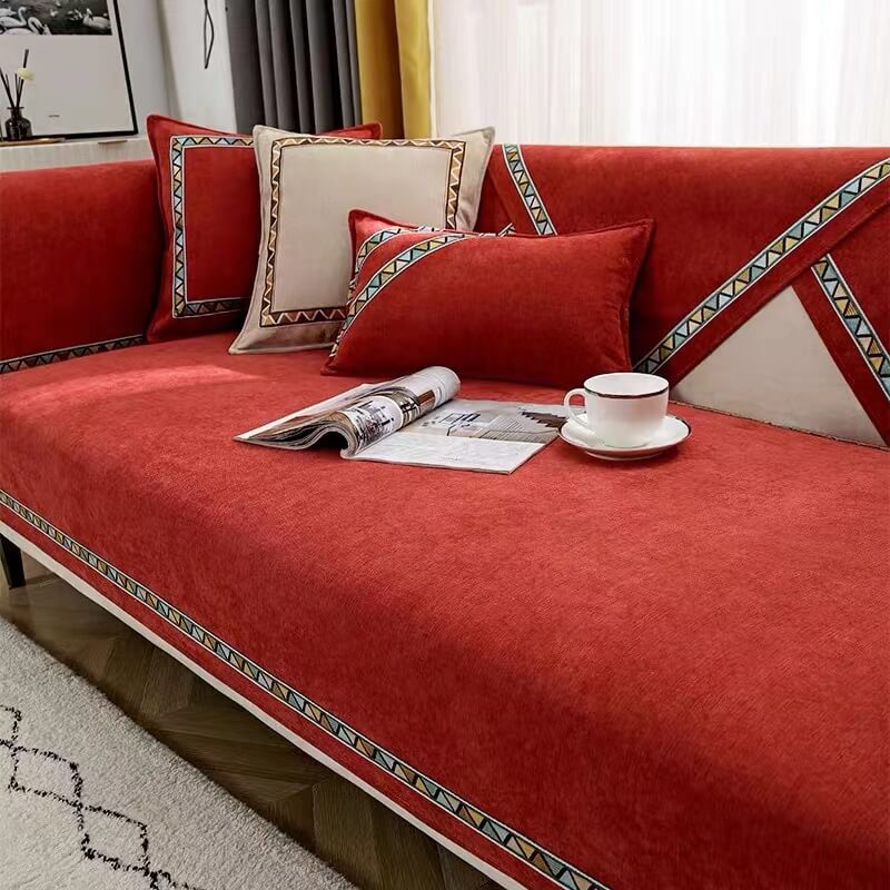 Geometric Decor Solid Color Chenille Non-Slip Comfort Couch Cover