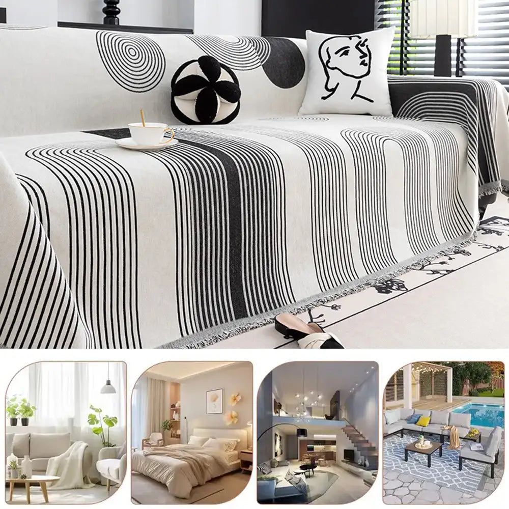 Geometrisch gestreifter Chenille langlebiger Sofaschutz Couchbezug