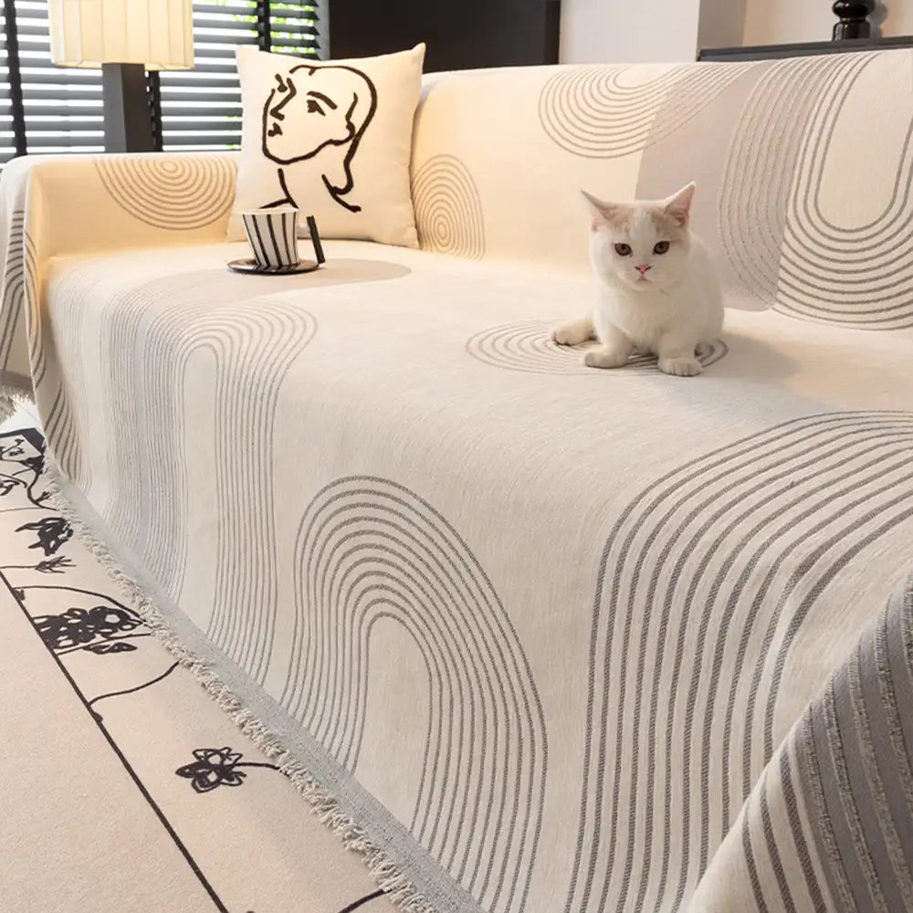 Geometrisch gestreifter Chenille langlebiger Sofaschutz Couchbezug