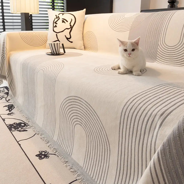 Geometrisch gestreifter Chenille langlebiger Sofaschutz Couchbezug