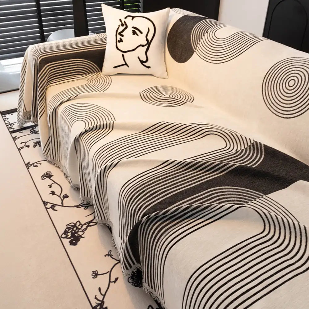 Geometrisch gestreifter Chenille langlebiger Sofaschutz Couchbezug